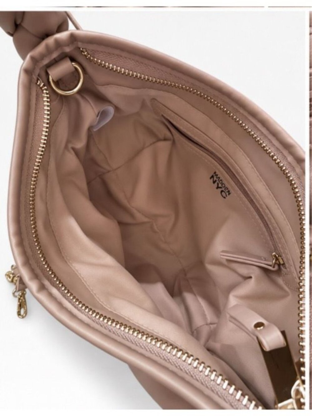 Madden NYC Beige Crossbody Bag Braided Handle Faux Leather Purse MNY-204 NWOT - Picture 8 of 10